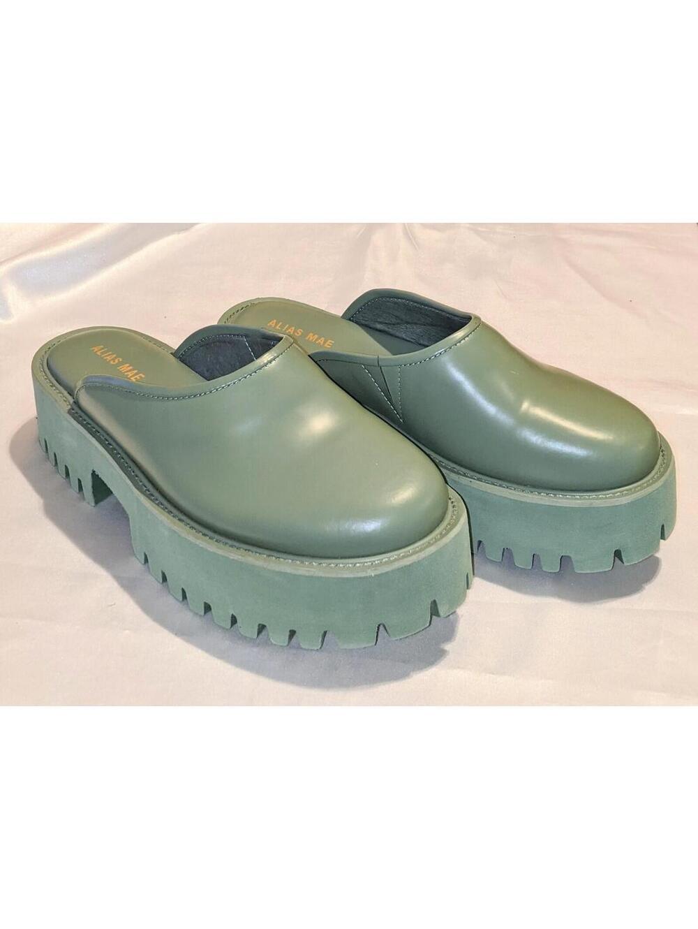 Alias Mae Quinn Sage Green Chunky Leather Clogs Platform Mules Size 39 EU / 8 US - Picture 2 of 9